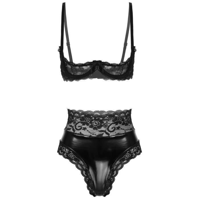 Iixpin Lingerie Sexy Femme Cuir Verni Coquine Ensemble Bikini Ouvert