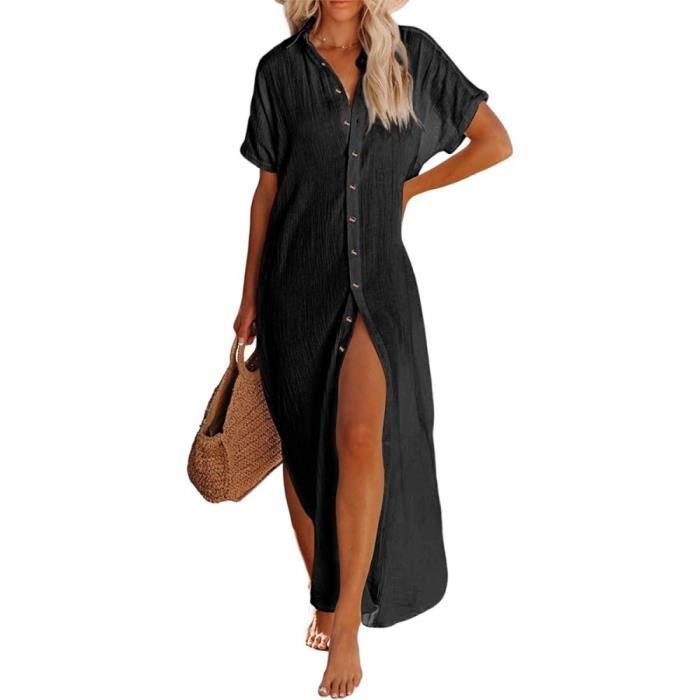 Robe De Plage Femme Longue Maillots De Bain Bikini Cover Up Boutonn E Cache Maillots Et Sarongs