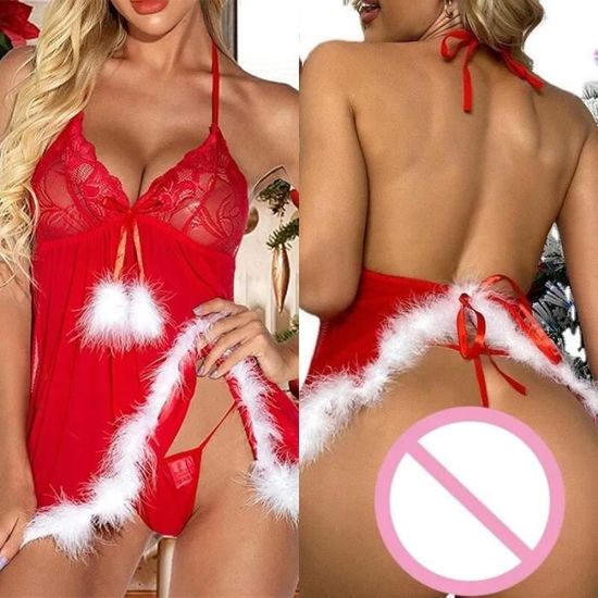 Nuisette A Rouge Dentelle Sexy Lingerie Cosplay Blanc
