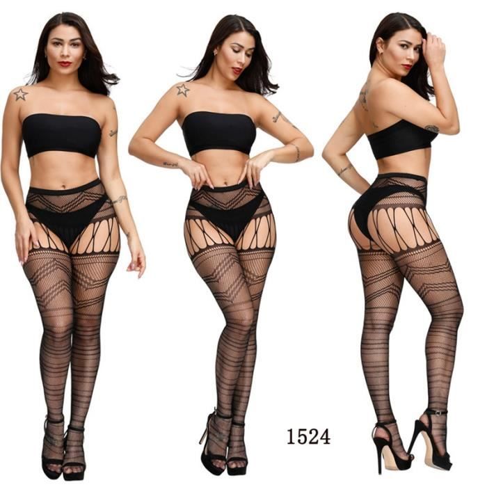 Jarretelles En Résille Grande Taille Sexy Entrejambe Ouvert Lingerie Taille Haute Collant