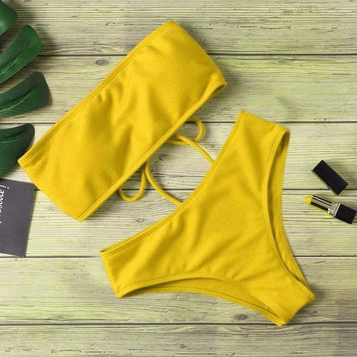 Ensemble De Bikini Bikini Taille Haute Sans Bretelles Pour Femme
