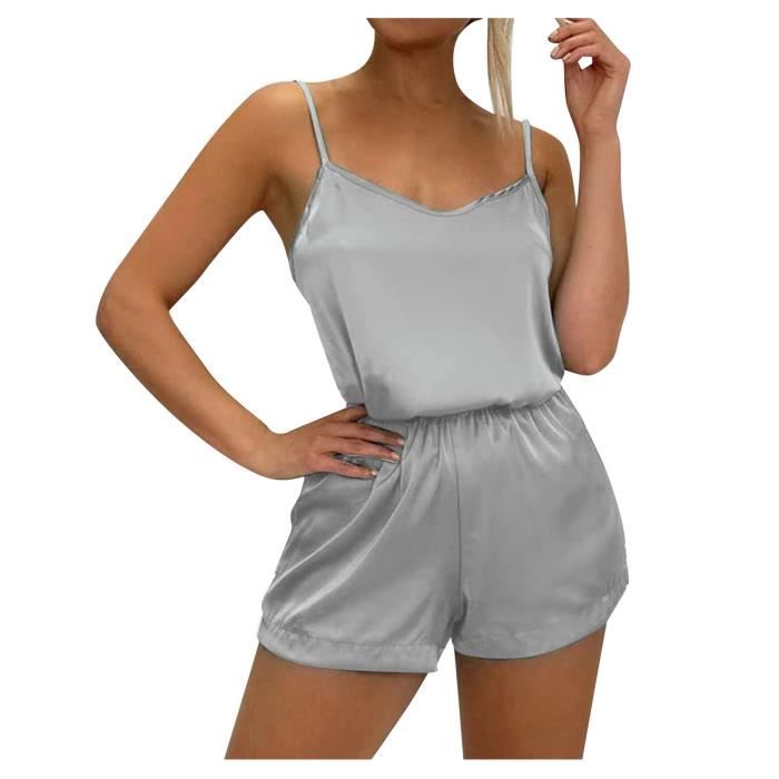 Ensemble Caraco Et Shorty Pour Femme Sexy Lingerie De Nuit Satin Silk Babydoll Lace Up