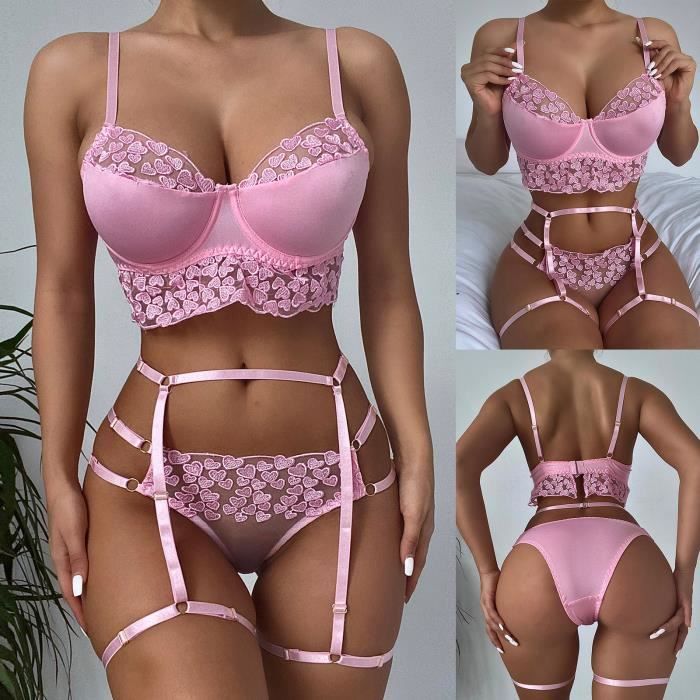 Femmes Exquise Maille Lingerie Soutien Gorge Jarreti Re Slips