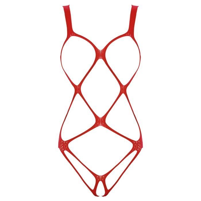 Body Résille Sexy Femme Bikini String Ouvert Entrejambe Bodystocking