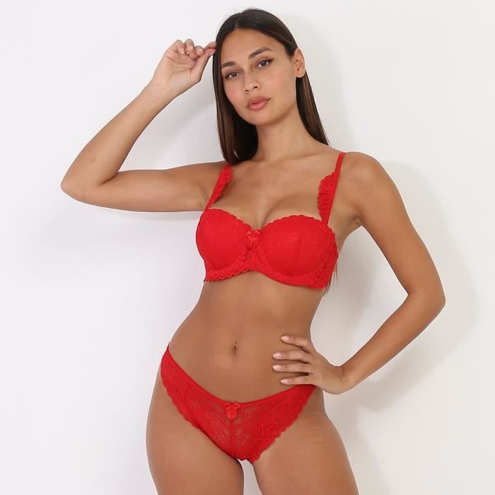Ensemble Lingerie Rouge Avec Soutien Gorge Festonn Rouge Cdiscount