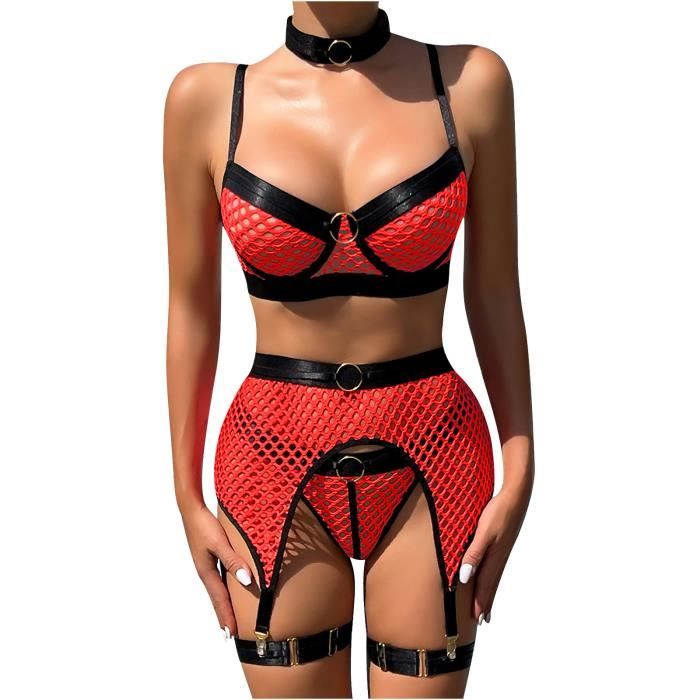 Ensemble De Quatre Pi Ces De Lingerie Sexy Pour Femmes Rouge Rouge