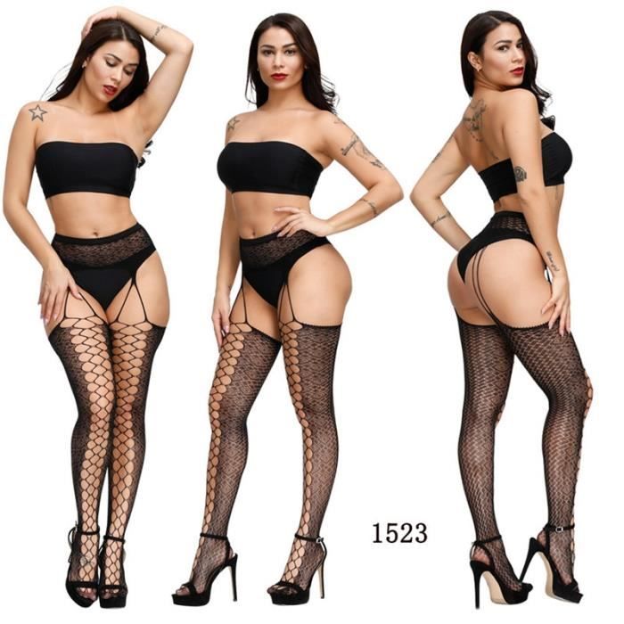 Jarretelles En Résille Grande Taille Sexy Entrejambe Ouvert Lingerie Taille Haute Collant