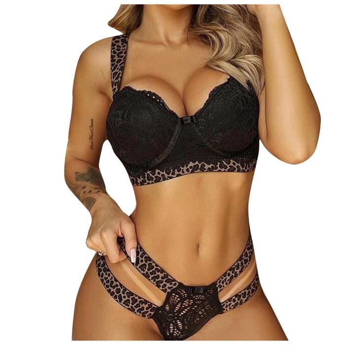 Ensemble Brassiere Et String Tanga Pyjama En Dentelle Satin Lingerie