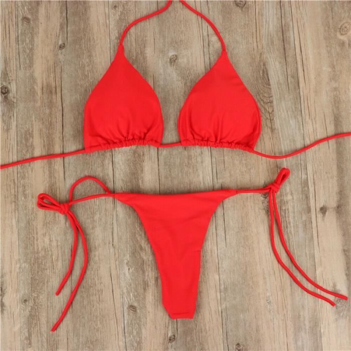 T Sexy Solide Plage Bikini Ensembles Femmes Cravate C T String