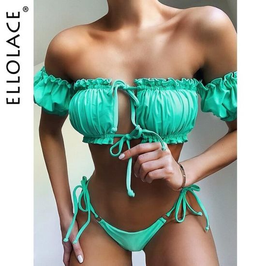 MAILLOT DE BAIN Ellolace Bikini plissé à volants maillot de bain