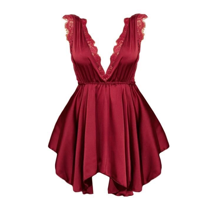 Mesdames Sexy Lingerie Dentelle Deep V Halter Irrégulière Babydoll