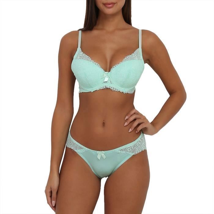 Ensemble Lingerie Push Up Dentelle Non Sp Cifi Blanc Vert Clair Polyamide