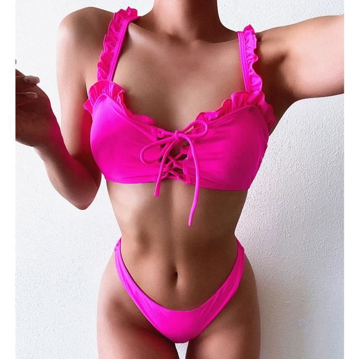 Maillot De Bain Femmes Flotteur Couleur Unie Bandage Split Bikini