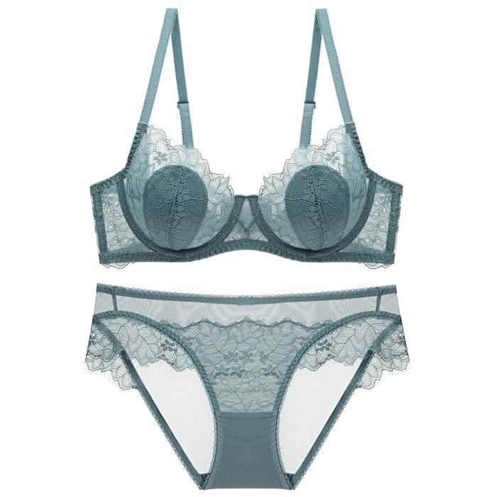 Ensemble Lingerie Femme Dentelle Sexy Ultra Mince Bleu Kjehome Bleu