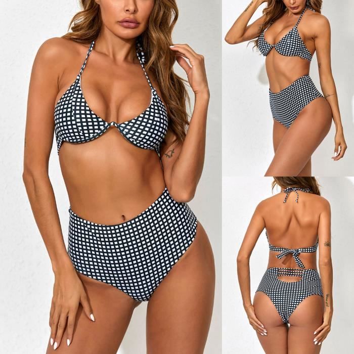 Haut À Licou En Treillis Sexy Pour Femme Avec Maillot De Bain Bikini À