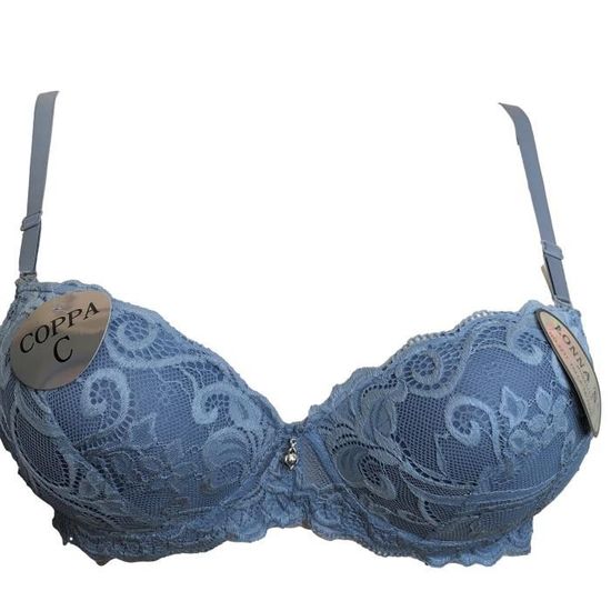 Soutien gorge 105C coqué dentelle fleurie bleu à armature lingerie