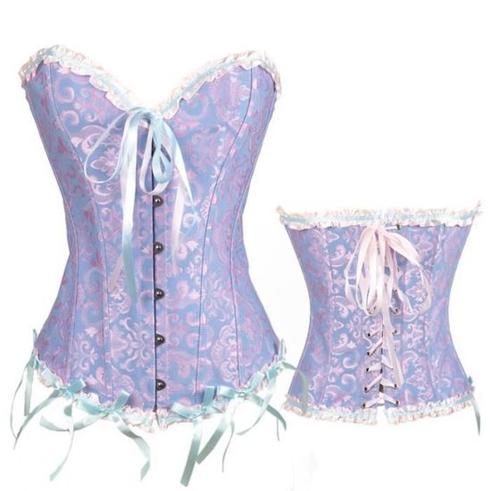 Sexy Femme Corset Broderie Burlesque Lingerie Serre Taille Guepiere Bustier Jarretiere Avec G