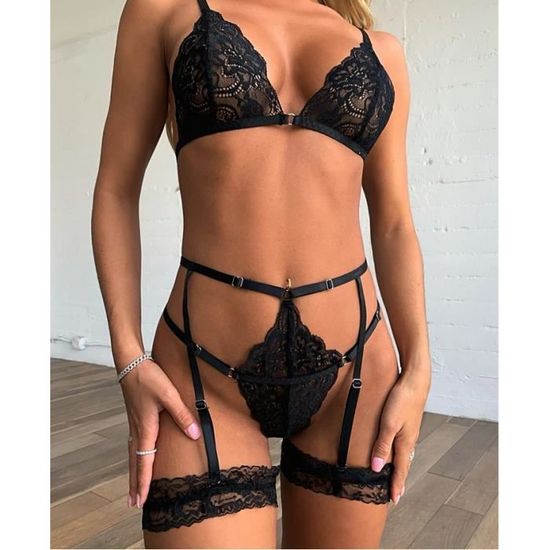 Sexy Femme Ensemble Lingerie Jarretière avec Porte Jarretelles Dentelle