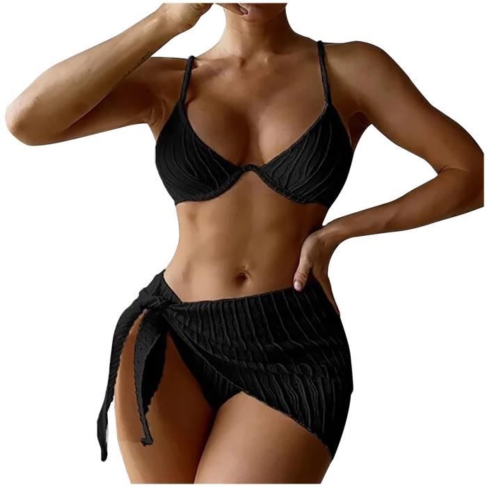 Ensemble De Bikini Solide Contraste De Poitrine Sexy Pour Femmes