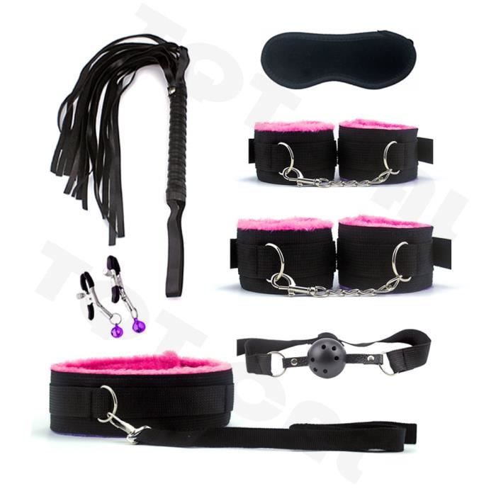 Kit Bdsm Jeu De Bondage Menottes Pinces T Tons Fouet Plug Anal