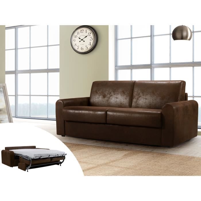 Ned - Canapé 3 places convertible - ouverture express - couchage quotidien - Style industriel Couleur - Marron