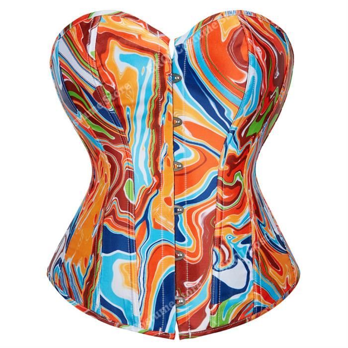 Corset Imprim Graffiti Pour Femme Bustier Surbuste Lingerie Gothique Haut Lacets D Soss