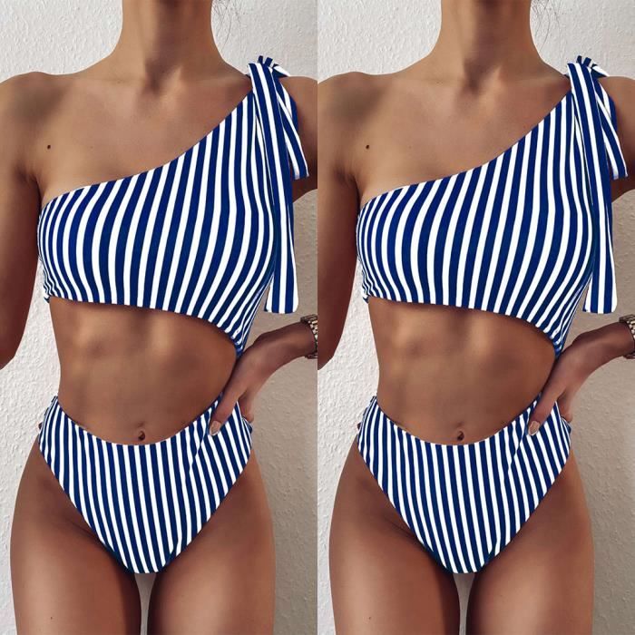 Maillot De Bain Femme Bikini Stripe Set Une Pièce Soutien Gorge Rempli Maillots Beachwear