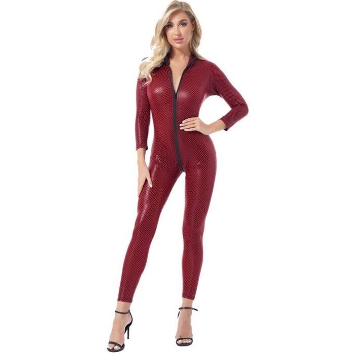 Iixpin Catsuit Femme Sexy Cuir Verni Combinaison Wetlook Lingerie Et G