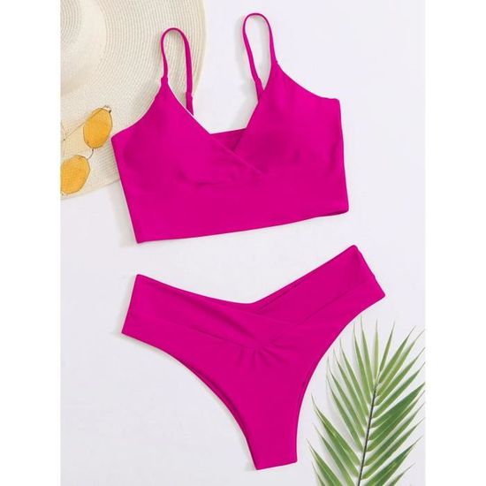 Maillot De Bain Sexy Bikini Femmes Solide Rouge Push Up Rembourr
