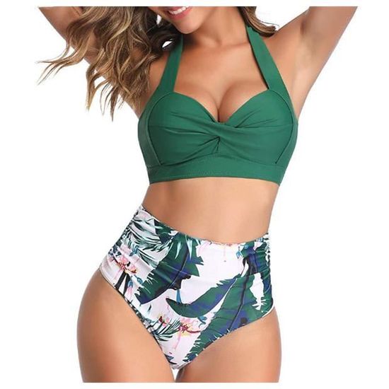 Maillot De Bain Femme Pi Ces Maillot De Bain Femme Double Bretelle Taille Haute Bikini Fendu