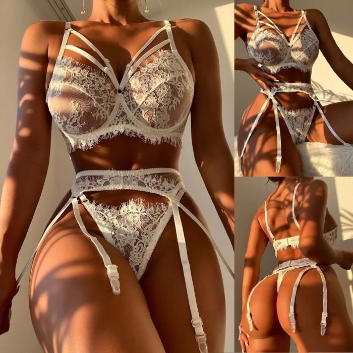Femmes Exquise Maille Lingerie Soutien Gorge Jarreti Re Slips