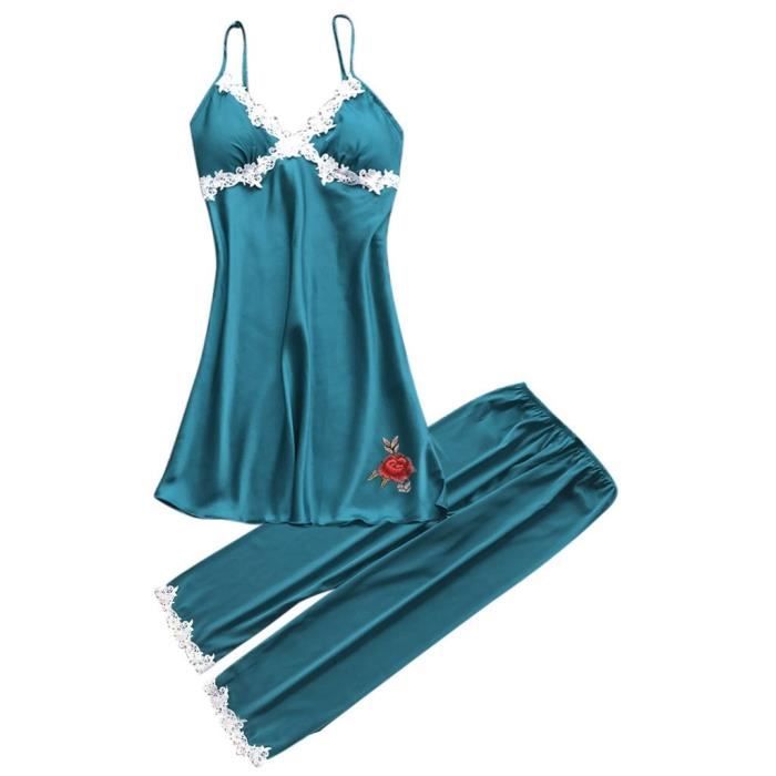 Ensemble De Nuisette Et Pantalon Femme Sexy Dentelle Lingerie Pyjamas Babydoll Robe De Nuit 2PC