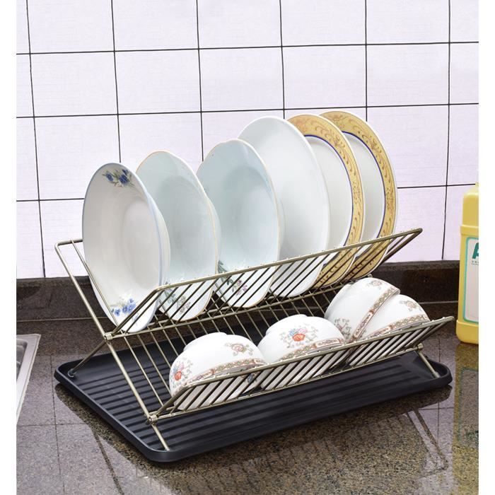 Égouttoir à vaisselle pliable et durable 2 niveaux métal pliable
