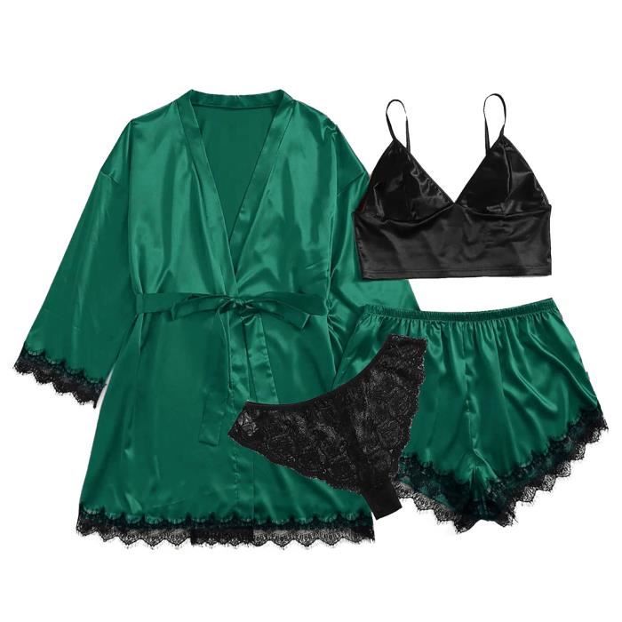 Grande taille Lingerie Sexy femmes Robe en soie Satin peignoir vêtements de nuit pyjamas n18 h18