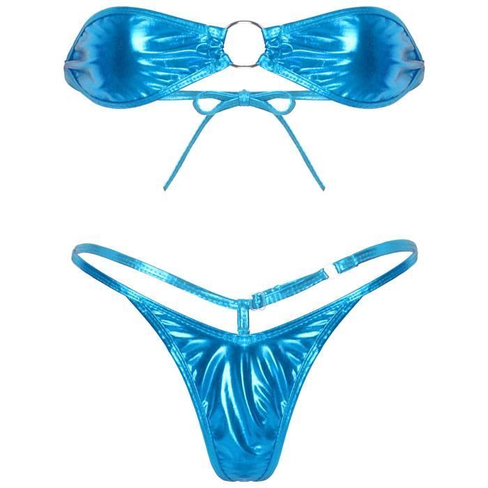 Ensemble de bikini Bikini métallique brillant pour femmes micro mini