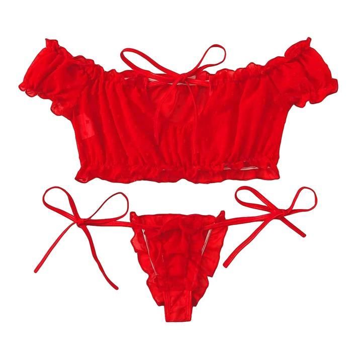 Ensemble Lingerie Femmes Mignonnes Broderie Dentelle Bowknot Off