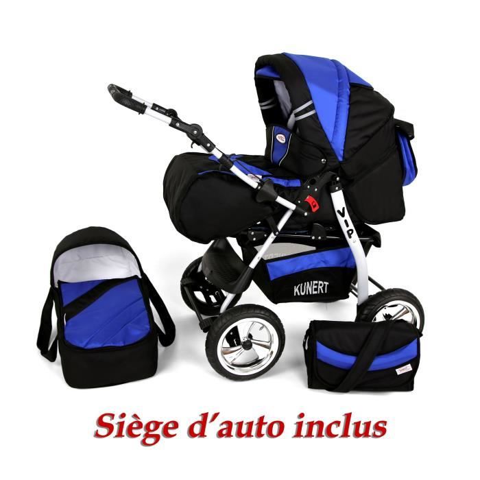 Poussette / Landau combiné 3en1 multifonctions avec équipement bébé enfant 0-36m Roues en mousse Volver | Noire et Saphir. Noire Et