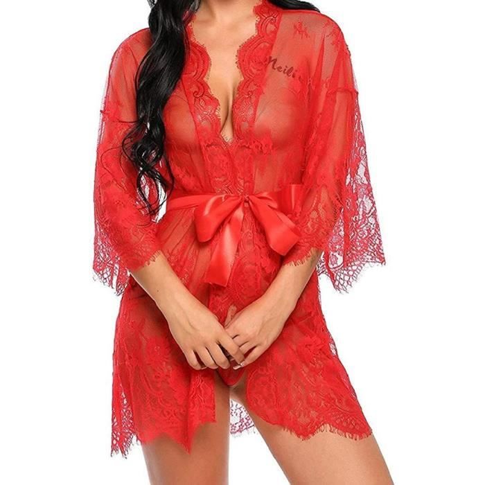 Femmes Vêtements de Nuit Sexy Lingerie Dentelle Mis en Maille Nuisette