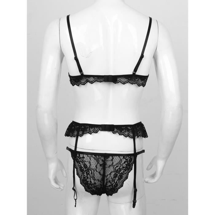 Iefiel Hommes Ensemble De Lingerie Dentelle Sissy Pyjamas Soutien Gorge