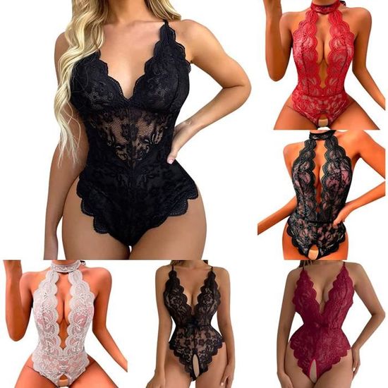 Ensemble Lingerie Sexy Femme Lingerie Une Pièce en Dentelle Décolleté