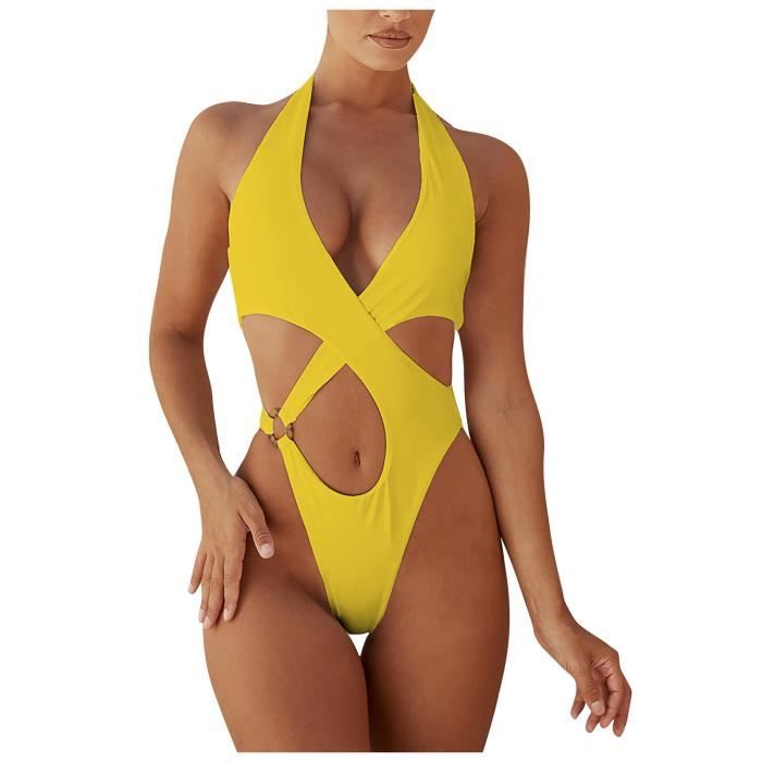 Maillot de bain une pièce de couleur unie pour femme Sexy Bikini