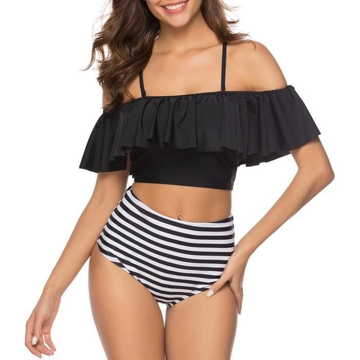 Amzbarley Femmes Pi Ces Bikini Ensembles R Tro Volants Hauts Maillots De Bain Dames Contr Le
