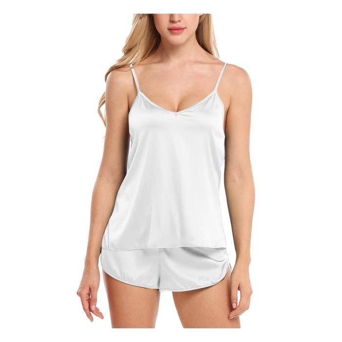 Pyjama en soie court Nuisette en Satin de soie pour femmes ensemble pyjama à lacets Lingerie