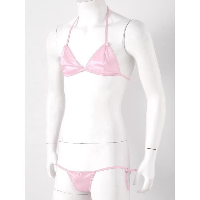 Iixpin Ensemble Lingerie Sissy Homme Sexy Bikini Dos Nu Sous vêtement