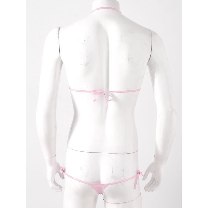 Iixpin Ensemble Lingerie Sissy Homme Sexy Bikini Dos Nu Sous vêtement