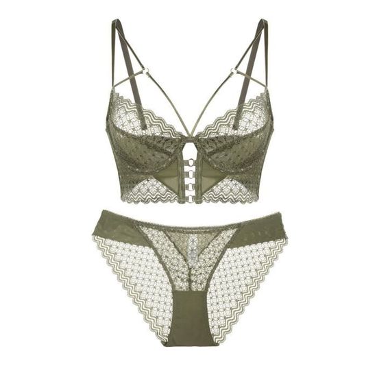 Ensemble Lingerie Femme Dentelle Couleur Unie A Mode Ultra Fine Froncee