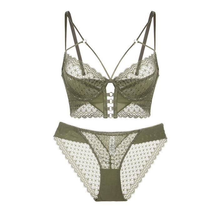 Ensemble Lingerie Femme Dentelle Couleur Unie A Mode Ultra Fine Froncee