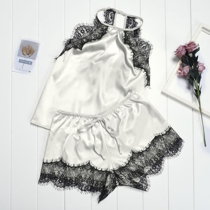Pyjama Femme En Dentelle Funmoon Lingerie De Nuit Sexy Pc Blanc