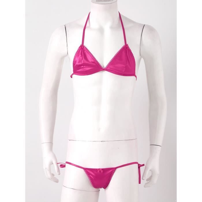 Iixpin Ensemble Lingerie Sissy Homme Sexy Bikini Dos Nu Sous vêtement