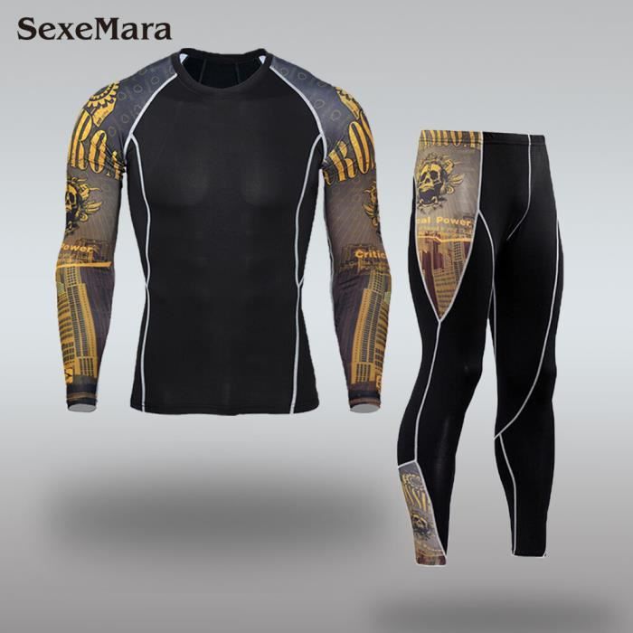 Ensemble de lingerie Combinaison de Sport à Compression pour homme sous vêtements thermiques à